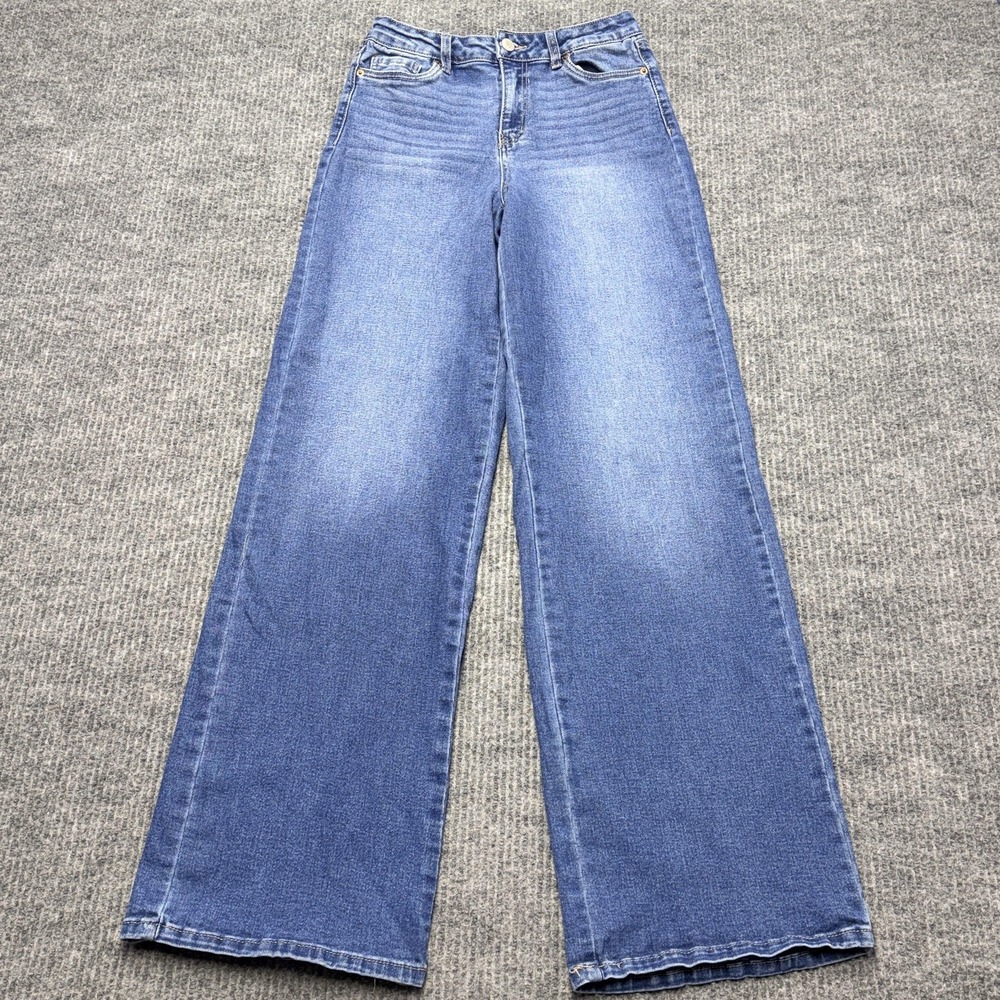 Refuge Wide-Leg Jeans Juniors 0 Blue Dark Wash High Rise Stretch Denim Relaxed